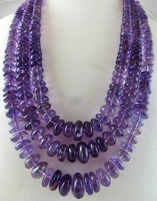 Natural Amethyst Beads Fancy Round 13mm 1008 Ct Sterling Silver Necklace