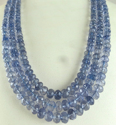Certified Natural Blue Iolite 568ct Faceted Beads Gemstone Ladies Necklace
