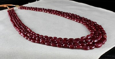 Certified 616 Ct Natural Red Spinel Beads Cabochon Gemstone Necklace