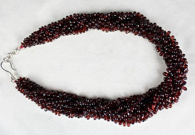 Natural Pyrope Almandine Garnet Teardrop Beaded 867 Ct Sterling Silver Necklace