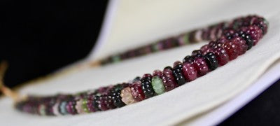 Certified Natural Multi Tourmaline 442ct Beads Melon Carved 3 Line Necklace