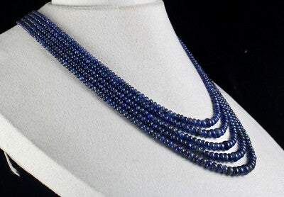 Certified Natural Blue Sapphire 460 Ct Round Beads Sterling Silver Necklace