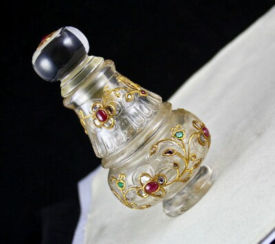 Certified Natural Rock Crystal Emerald Ruby Carat 18k Gold Diamond Jadau Bottle