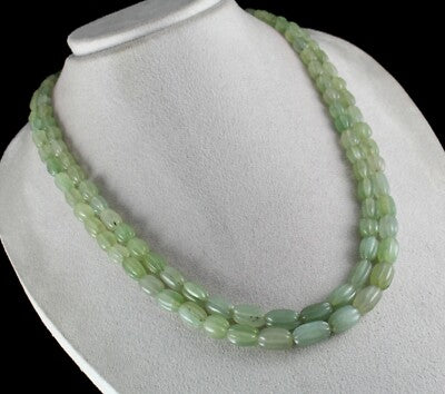 Vintage Natural Aventurine Jade 484 Ct Gemstone Carved Beads Necklace