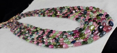 Certified Natural Multi Colour Tourmaline 847 Ct Gemstone 7 Line Beads Necklace