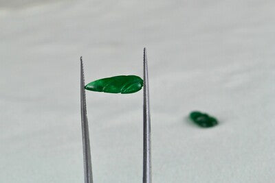 Zambia Natural Emerald Carved Leaves Pair 3.78ct Gemstone Earring Pair