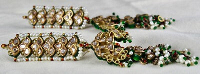 Certified Antique Natural Diamond 10ct Pearl 22k Gold Kundan Peacock Earrings