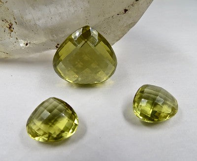 Lemon Quartz Faceted Drops 3 Pcs Gemstone Carat Weight For Pendant & Earring Set