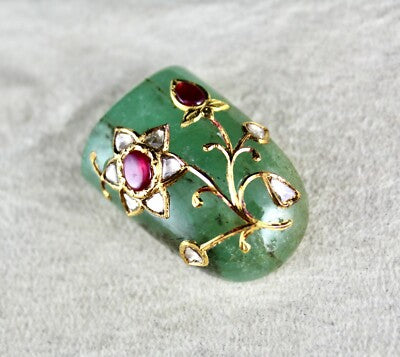 Certified Mughal 1112Ct Natural Emerald Ruby Diamond 22k Gold Pendant Design