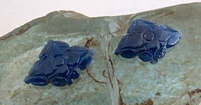 Certified Natural Blue Sapphire Carved Flower Gemstone 12x18mm Earring 10.74ct