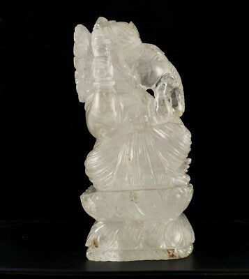 Certified Natural Rock Crystal Quartz 49865 Ct 12" Lord Ganesha Statue Decor