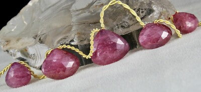 Certified Natural Ruby Beads Faceted Heart Drops 5 Pcs 118ct Gemstone Hanging