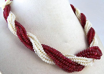 Certified Natural Red Spinel 592 Ct Freshwater Pearl Necklace For Women