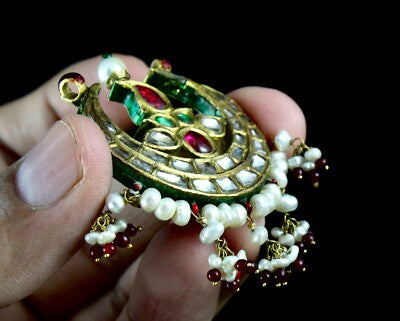 Certified Estate Antique Jadau Yellow Sapphire 122.7ct Pearl 22k Gold Pendant