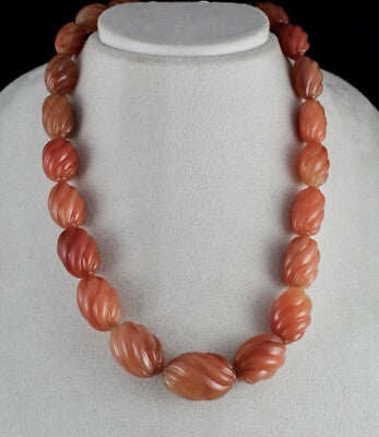 Orange Quartz Carved Beads 856 Ct Sterling Silver Necklace Gemstone