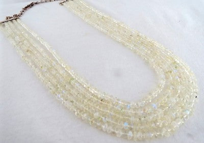 Natural Rainbow Moonstone 626 Ct Round Beads Necklace Sterling Silver For Women