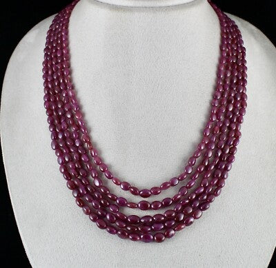Certified Natural Unheated Ruby Necklace 5 Line 586 Ct Gemstone Beaded String