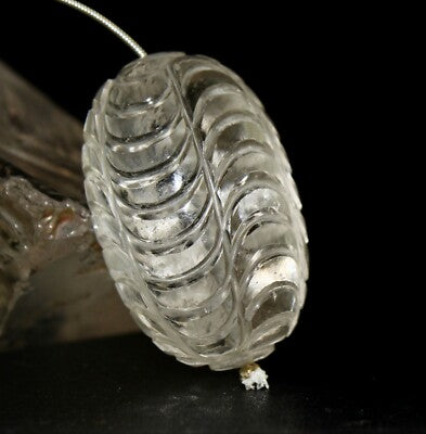 Natural White Rock Crystal Quartz Carved Round Bead 1 Pcs 264 Ct Gemstone