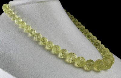 Certified Natural Lemon Quartz 496ct Carved Semi Precious Gemstone Necklace