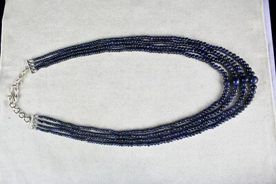 Certified Natural Blue Sapphire Round Beads 382 Ct Sterling Silver Necklace