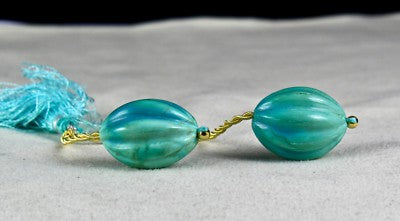 Certified Natural Turquoise Carved Melon Beads Pair 94.60 Ct Gemstone Earrings