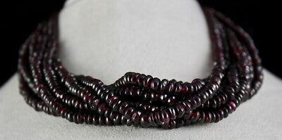 Natural Garnet Beads 1288ct Button 8 Line Semi Precious Gemstone Necklace