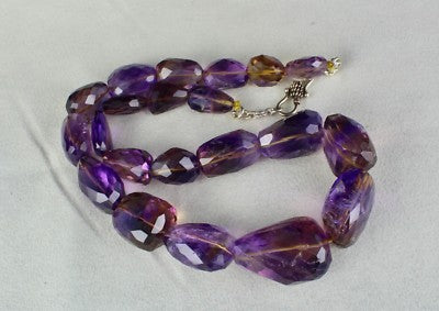 Certified Natural Ametrine 1088 Ct Faceted Beads Tumble Necklace Sterling Silver
