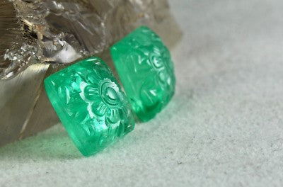 Certified Natural Emerald Mughal Engraved 15mm Square 28.70 Ct Earring