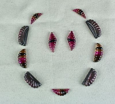Certified Natural Multi Colour Tourmaline Carved 11 Pcs 71.75ct Gemstone Set