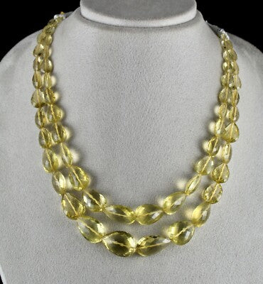 Certified Natural Lemon Quartz 409 Ct Beads Tear Drop Gemstone Necklace