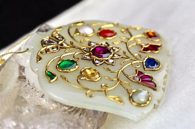 Exclusive Rare Persian Jade 341ct Natural Diamond Navratan Gemstone Gold Pendant