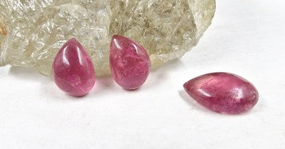 Certified Natural Tourmaline Rubellite 22.10ct Pear Cabochon Gemstone Set