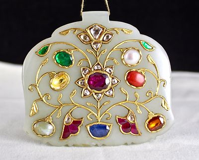 Exclusive Rare Persian Jade 341ct Natural Diamond Navratan Gemstone Gold Pendant