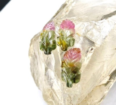 Natural Multi Tourmaline Leaves 10.64 Ct Carved Gemstone For Earrings/pendant