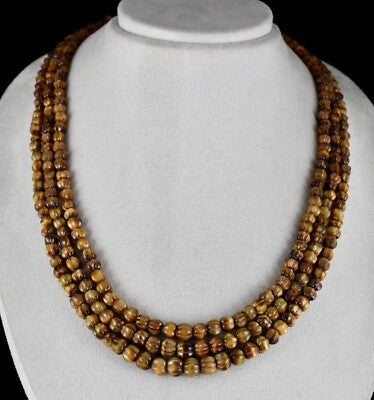 Antique Natural Tiger Eye Beads 593ct Ladies Gemstone Carved Necklace