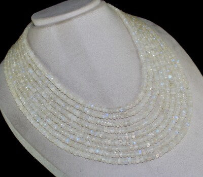 Certified Rainbow Moonstone 1132ct Beaded Necklace 9 String Natural Gemstone