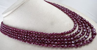 Certified Natural Ruby Beads 540 Ct 5-line Precious Gemstone Necklace For Ladies