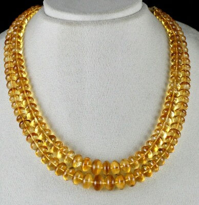 Certified Natural Yellow Citrine Beads Necklace 2 L 607 Ct Gemstone Statement