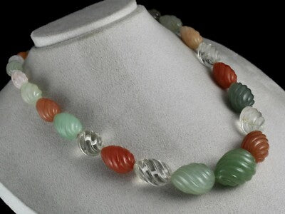 Natural Semi Precious Gemstone Melon Beads Necklace 901 Cts Sterling Silver