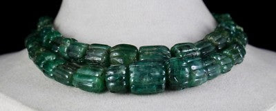 Certified Vintage Natural 785 Ct Emerald Beads Green Gemstone Necklace