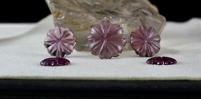 Natural Pink Tourmaline 5 Pcs Carved Flower Gemstone Set 37.10ct Designing