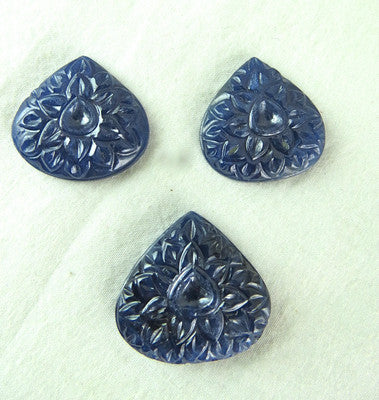 Certified Natural Blue Sapphire Carved Heart 65 Ct Earring Pendant Gemstone Set