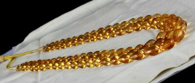 Certified Natural Yellow Citrine 565 Ct Beads Drops Golden Gemstone Necklace