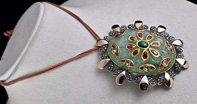 Certified Victorian Natural Emerald 10ct Quartz Ruby Sterling Silver Pendant