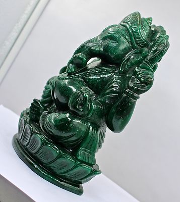 Certified Natural Green Quartz 13565 Ct 8" Lord Ganesha Statue For Home Decor