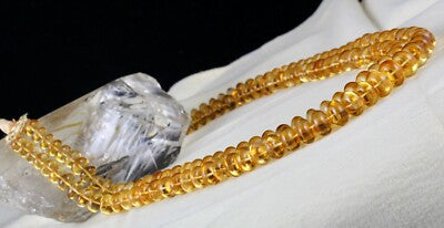 Certified Natural Yellow Citrine Beads Necklace 2 L 607 Ct Gemstone Statement