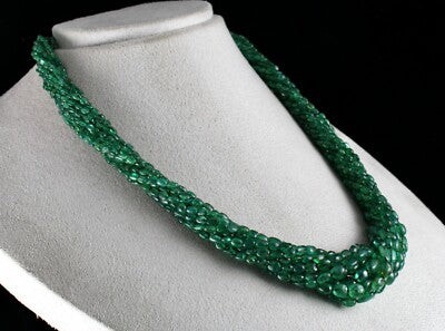 Certified Natural Emerald Bead Cabochon 486 Ct Gemstone Necklace For Women