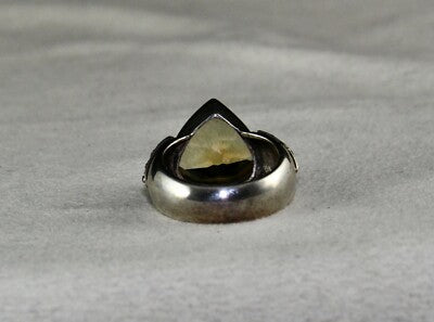 Vintage Natural Yellow Citrine 10ct Heart Cut Diamond 18k Silver Ring