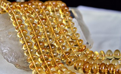 Certified Natural Yellow Citrine 3l 994ct Beads Round Gemstone Necklace