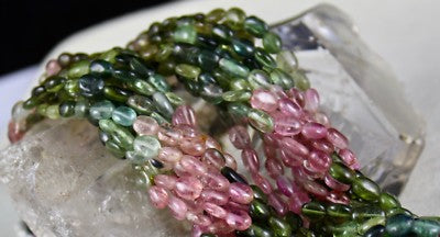 Certified Natural Multi Tourmaline 650ct Beads Cabochon Sterling Silver Necklace